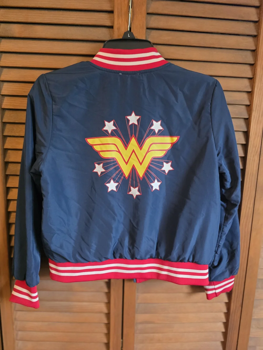 DC Comics Girls Wonder Woman Reversible Bomber Jacket Size M 7-8 Navy Red